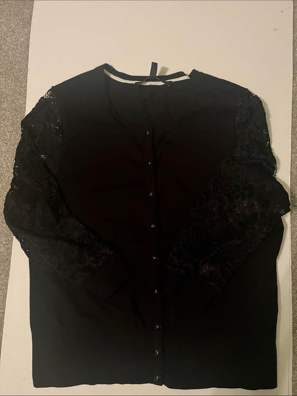 White House Black Market Black Lace Sleeve Cardigan